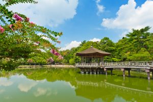 Japanese Garden with Bridge and Pagoda