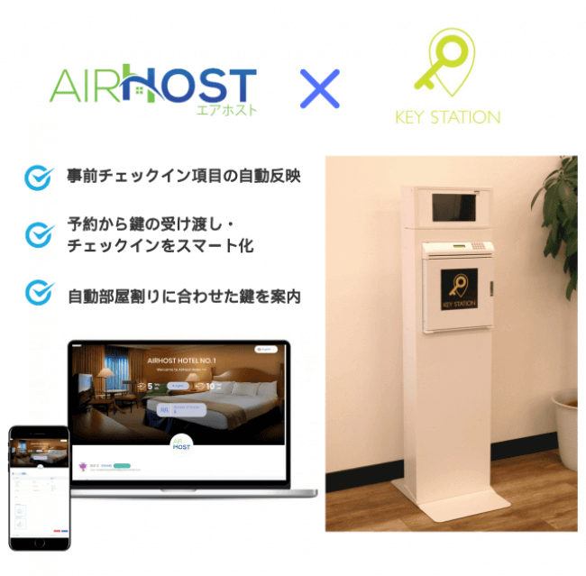 「AirHost PMS」と「KEY STATION」がAPI連携開始、部屋割り・宿泊者情報などを自動連携可能に